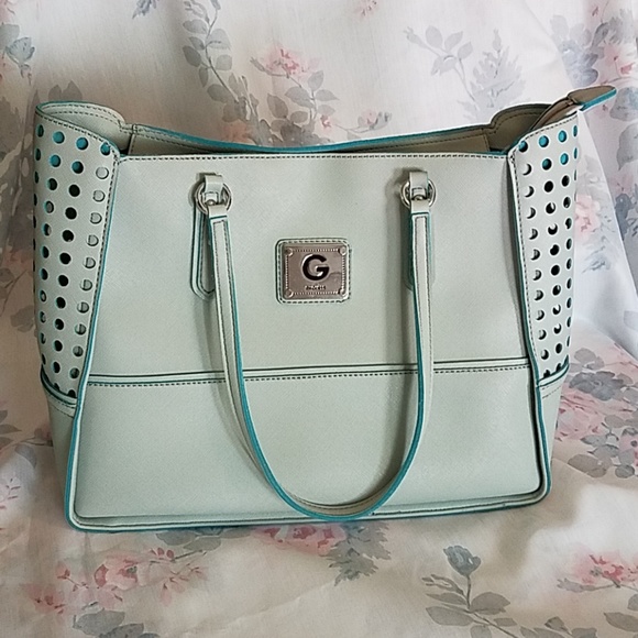 guess light blue handbag